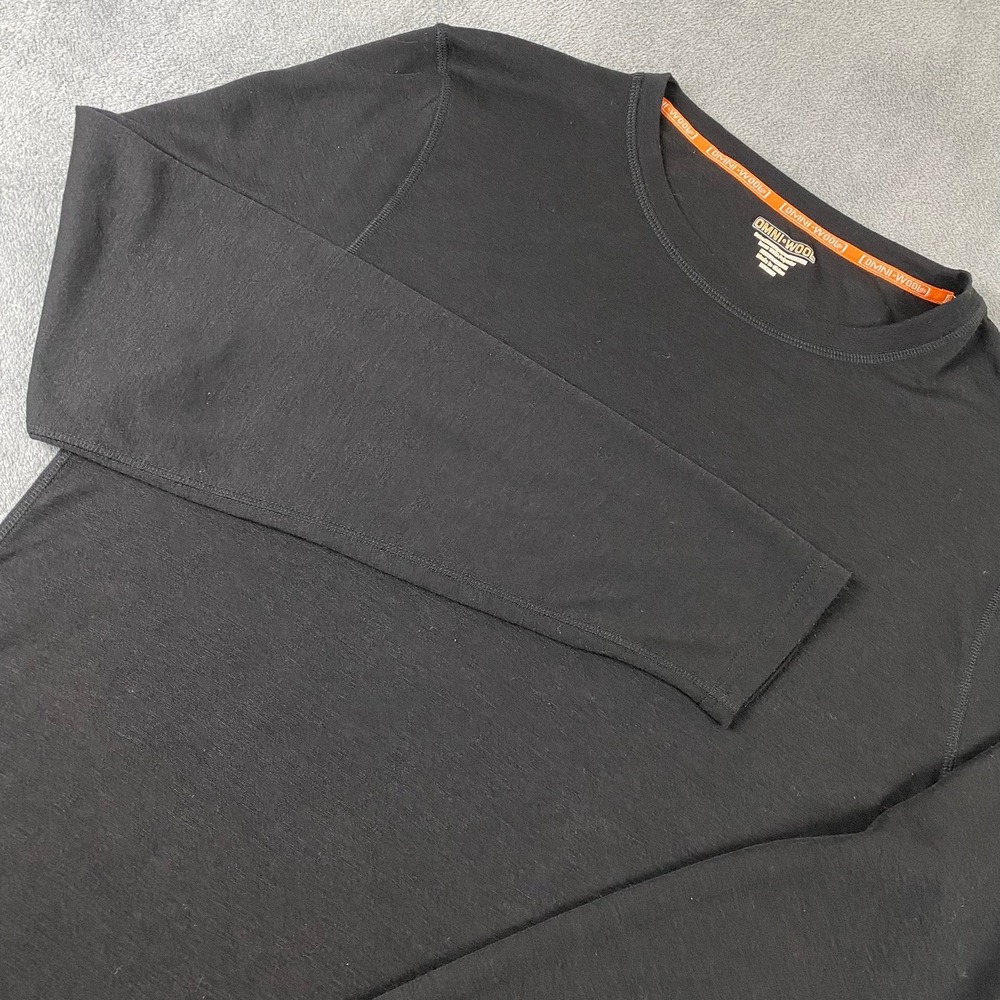 Omni-Wool Mens XXL Long Sleeve Base Layer Top Black Merino Wool Blend Thermal